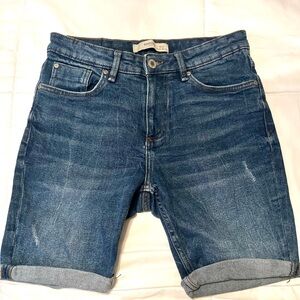Mango Men's Dark Blue Rolled-Hem Denim Shorts